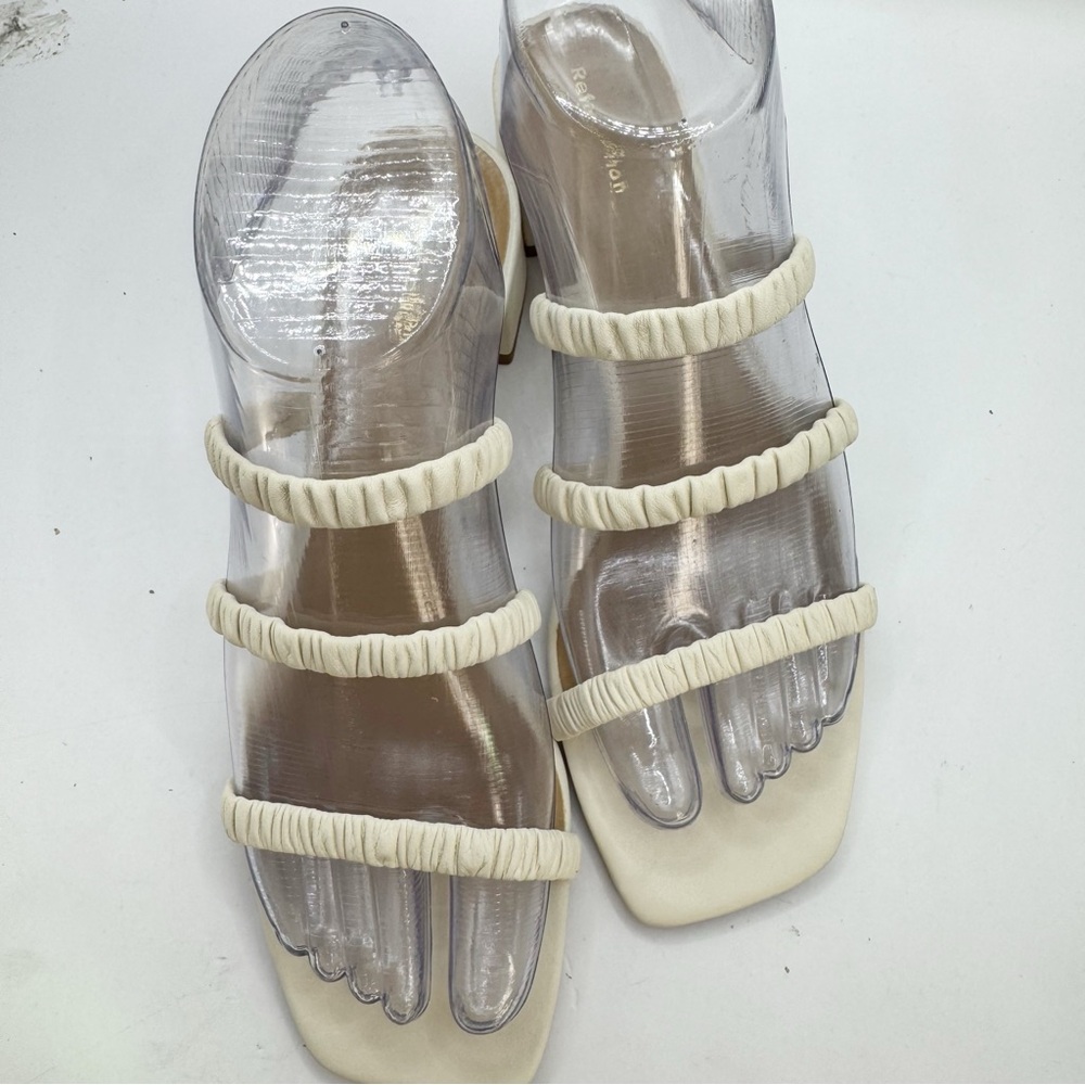 Reformation Assunta Strappy Block Heel Mule white leather sandal square toe 6.5 - Picture 4 of 12